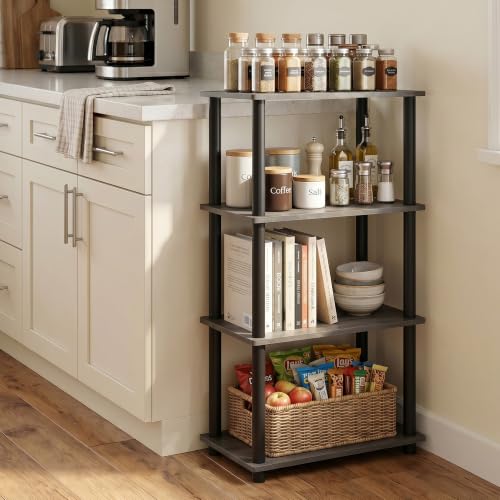 Furinno Turn-N-Tube No Tool 4-Tier Storage Shelf, Narrow, French Oak Grey/Black - color: French Oak Grey/Black, size: 4-Tier Round Tube