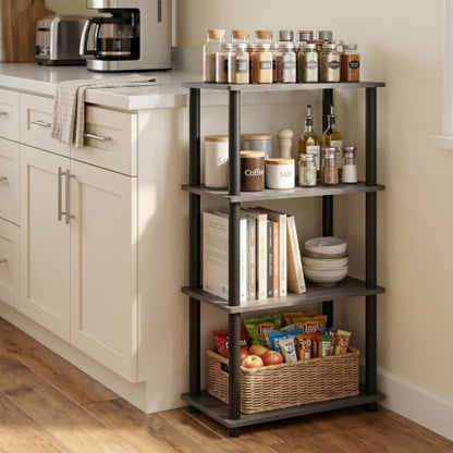 Furinno Turn-N-Tube No Tool 4-Tier Storage Shelf, Narrow, French Oak Grey/Black - color: French Oak Grey/Black, size: 4-Tier Round Tube