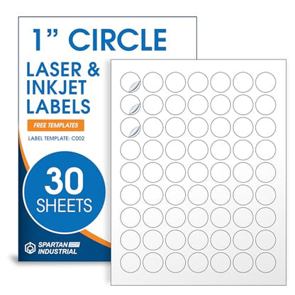 1" Circle Labels for Laser & Inkjet, Spartan Industrial Template C002 - size: 1" Circle