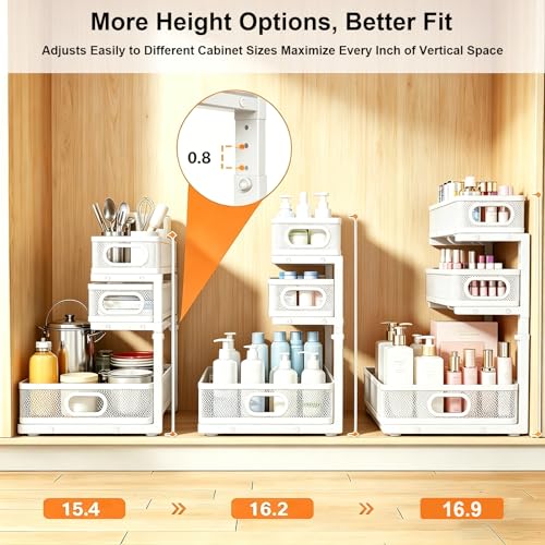 2 Pack Under Sink Organizer, 3-Tier Pull Out Kitchen Cabinet Organizer - color: 3-Tier- White