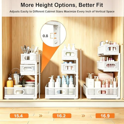 2 Pack Under Sink Organizer, 3-Tier Pull Out Kitchen Cabinet Organizer - color: 3-Tier- White