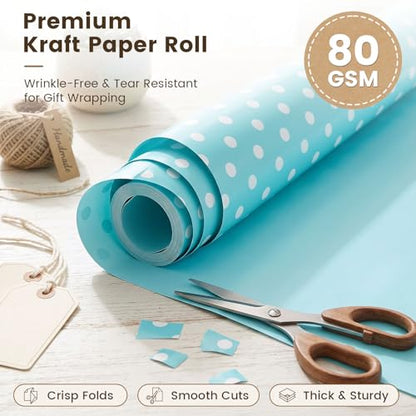 VGOODALL Blue Reversible Wrapping Paper Roll, 17 inch X 33 Feet - color: White,Blue