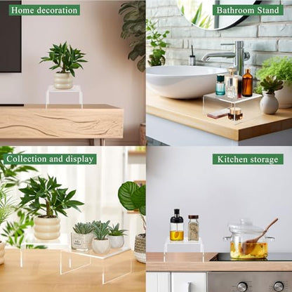 RattanView 2 Pcs 7 x 7 x 3.5'' Clear Square Acrylic Shelf Riser, 5mm Thick - color: Clear, size: 7 x 7 Inch, 5 mm