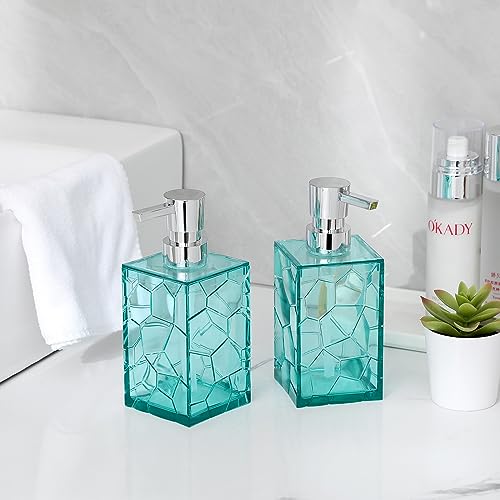 Clear Acrylic Pump Bottle Refillable Lotion Soap Dispenser 10oz 2 Pack Teal - color: Clear Teal, size: 2 Pack