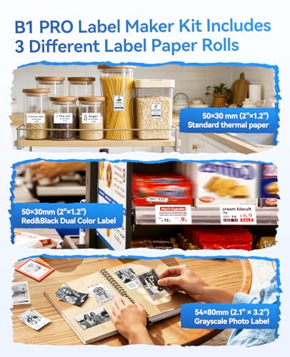 NIIMBOT B1Pro Label Maker, 300DPI HD Label Printer with 3 Roll Label, Blue - color: Blue Set