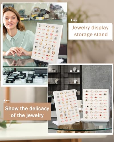 Henoyso 4 Pcs Velvet Ring Display 50 Slots Stand Tray Holder - color: Beige