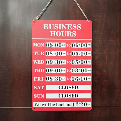 Magnetic Changeable Business Hours Sign, Metal Hours of Operation Signs for Business, Store Hours Sign for Glass Door or Window (RED) - style: RD-hours sign