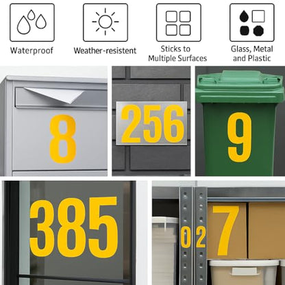 4 Inch Vinyl Number Stickers 0-9, 6 Sheets Waterproof Self-Adhesive Decals for Mailbox, Address Sign, Trash Can, Outdoor Labeling, Durable Peel and Stick Numbers, DIY Labeling（Yellow） - color: Yellow
