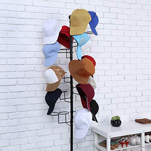 MyGift Large Free Standing Hat Rack Stand, Baseball Cap Organizer Holder, Retail Wig Display with 20 Customizable Circular Hooks, Cowboy Hat Tree, Black Metal - color: Black