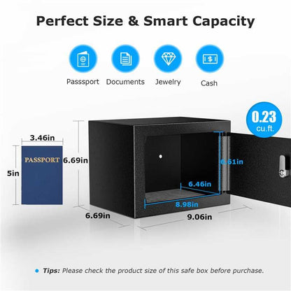Bonsaii Security Safe Box with Key Lock, 0.23 Cu.Ft for Cash Jewelry Home - size: 0.23 cu.ft.