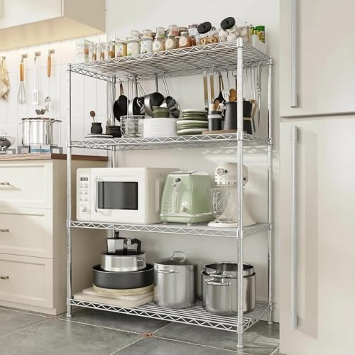 Storage Shelves - 4 Tier Metal Shelving Unit, 18"D×36"W×60"H, Chrome - color: Chrome, size: 18"D X 36"W x 60"H, 4 Tier