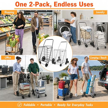 Wellmax 2-Pack Stair Climber Cart, Folding Grocery Cart for Stairs, XL & L - size: Large-Medium