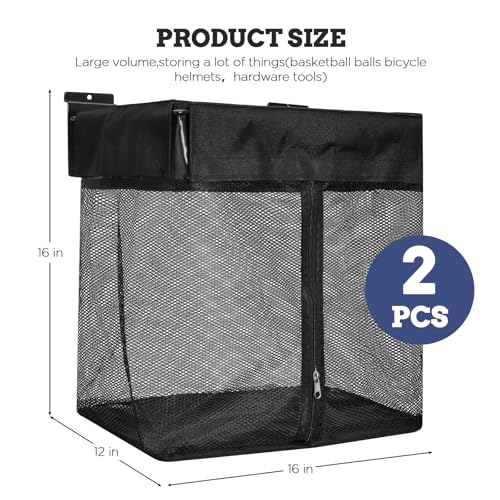 Large Mesh Slatwall Baskets 2 Sets, 16x16x12 Inch Slat Wall Mesh Baskets with 4 Hooks, 48L Mounted Hanging Slatwall Basket for Shop Garage Gym Toy Display Storage Panel Accessories