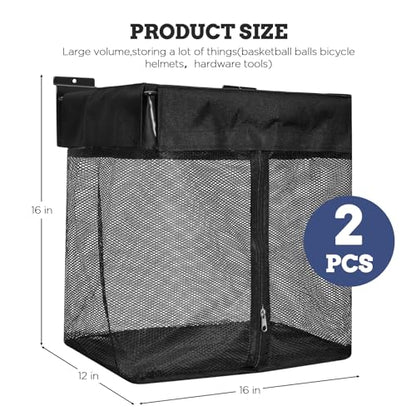 Large Mesh Slatwall Baskets 2 Sets, 16x16x12 Inch Slat Wall Mesh Baskets with 4 Hooks, 48L Mounted Hanging Slatwall Basket for Shop Garage Gym Toy Display Storage Panel Accessories