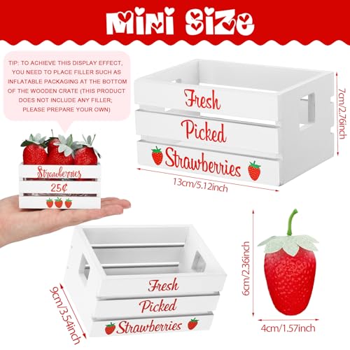 Maitys Mini Strawberry Table Decor, Wooden Crate with 8 Faux Strawberries