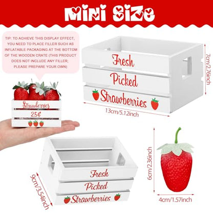 Maitys Mini Strawberry Table Decor, Wooden Crate with 8 Faux Strawberries