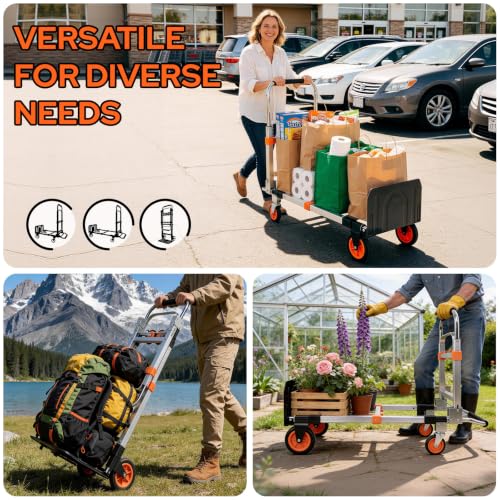 Folding Hand Truck Dolly Cart with Wheels, 500lb Load,Silver Orange - color: Silver+orange