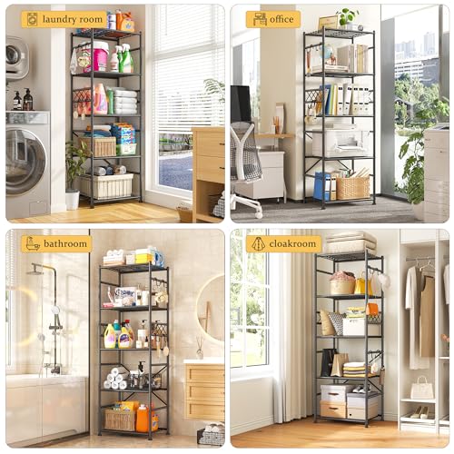 DurayLoly Metal Shelving with Hooks & Side Panel for Pantry Storage, 5-Tier - size: 17.7" W x 11.81" D x 58.26" H (5T)