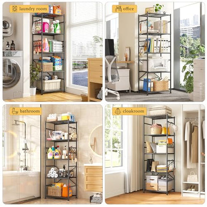 DurayLoly Metal Shelving with Hooks & Side Panel for Pantry Storage, 5-Tier - size: 17.7" W x 11.81" D x 58.26" H (5T)