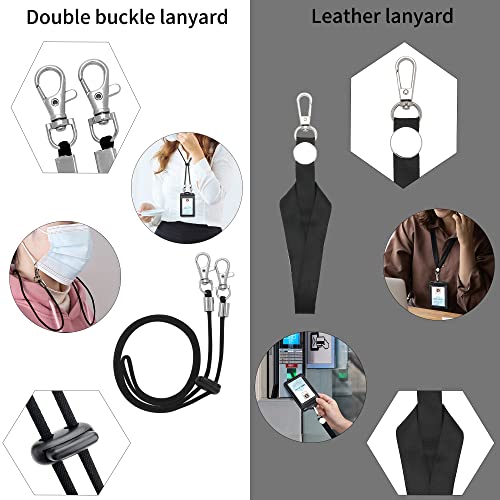 Badge Holder with 2 Lanyard Leather Easily Holds 1 to 6 Cards, Trifold Heavy Duty ID Card Holder, for Nurse Teacher School Medical Law Enforcement - color: Black