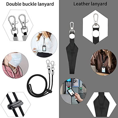 Badge Holder with 2 Lanyard Leather Easily Holds 1 to 6 Cards, Trifold Heavy Duty ID Card Holder, for Nurse Teacher School Medical Law Enforcement - color: Black