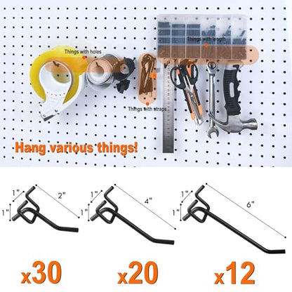 Pegboard Hooks Accessories 62pcs Metal Peg Board Tool Hangers (Black) - color: Black