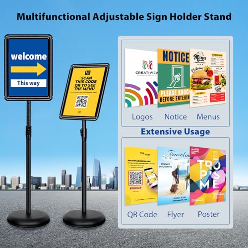 8.5x11 Sign Holder Stand - Adjustable Floor Standing Sign Stand - color: Black, size: 8.5"x11"-1Pack