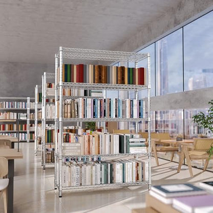 IZEUK 4250 LBS Garage Shelving Wide Storage Shelves 5 Tier Metal Shelves Heavy Duty Adjustable Utility Shelf Rack Chrome 17.7" D x 59.1" W x 70.4" H - color: Chrome, size: 5 Tier, 17.7" D x 59.1" W x 70.4" H