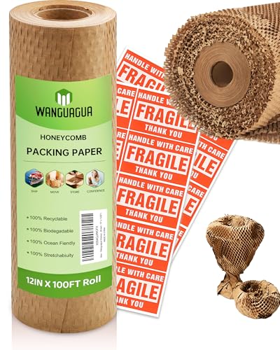 WANGUAGUA 12Inch x 1200Inch Honeycomb Paper Packing Sheets for Moving - color: Brown, size: 12in x 100ft / 1 Roll