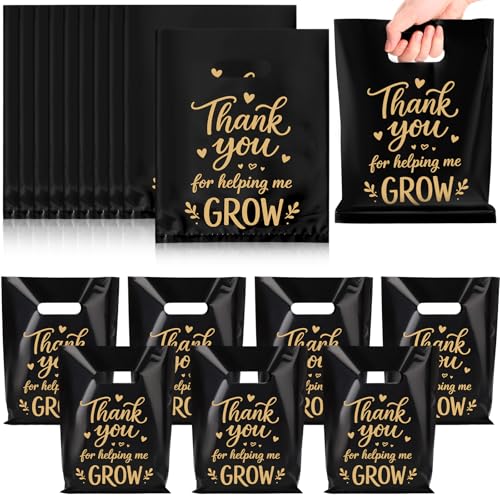 Kolldenn 50 Pcs Black Employee Appreciation Gift Bags Bulk - color: Black, style: Thank You for Helping Me Grow