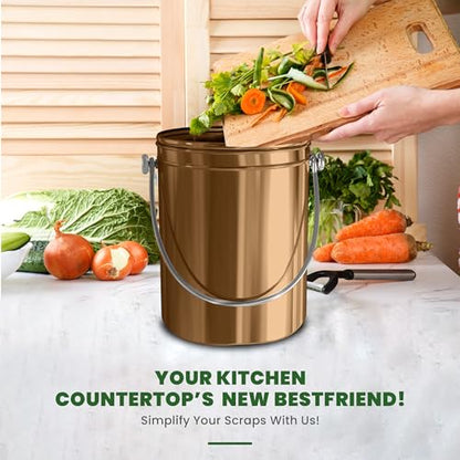 Utopia Kitchen Countertop Compost Bin 1.3 Gallon, Stainless Steel, Bronze - color: Bronze, size: 1.3 Gallon (Pack of 1)