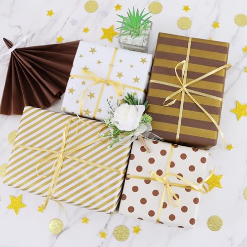 BEISHIDA 100 Sheets Gold Brown Tissue Paper Bulk for Gift Wrapping Gift Bag - color: goldbrown100