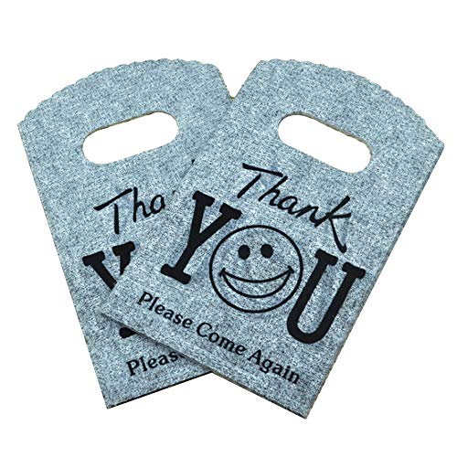 Joyhey 100 Count 3.5" x 5.9" Small Plastic Merchandise Bags, Shopping Bags, Retail Bags, Gift Bags with Die Cut Handles - Gray Thank You (More Patterns Available) - color: Gray Thank You