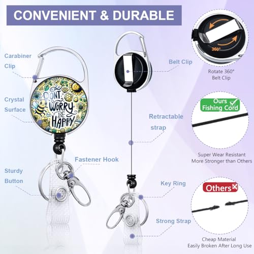 Cute Bee ID Badge Holder with Lanyard and Retractable Badge Reel - color: Bee Happy
