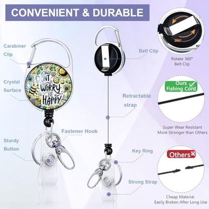 Cute Bee ID Badge Holder with Lanyard and Retractable Badge Reel - color: Bee Happy