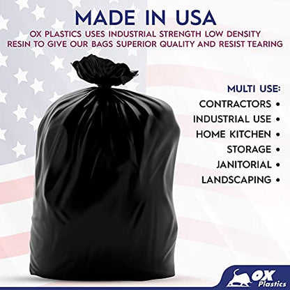 Ox Plastics Trash Can Liners Bags - 45-50 Gallon Capacity & 1.5mil Thick Extra Heavy Duty Strength - Large Garbage, Leak-Proof & Durable, House & Commercial Use Bags Black