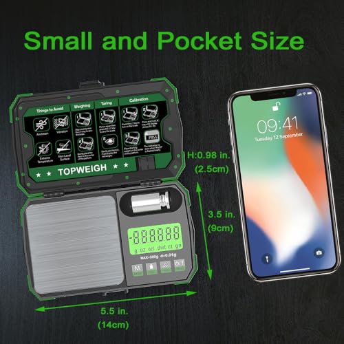 Gram Scale with Zipper Case,500g x 0.01g,Dual Powered Pocket Scale - color: Green