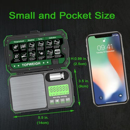 Gram Scale with Zipper Case,500g x 0.01g,Dual Powered Pocket Scale - color: Green