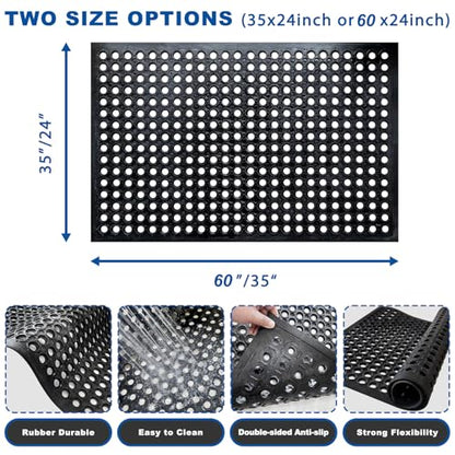 60"x35" Outdoor Rubber Floor Mats Non-Slip Restaurant Mat Commercial Kitchen Heavy Duty Mat Drainage Mats for Outside Industral Pool Entrance Bar Wet Area - size: 60"L x 35"W x 0.30"H (Rectangular)