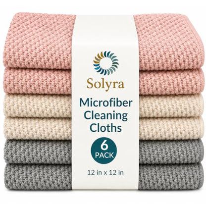 Solyra Non-Toxic Microfiber Kitchen Cleaning Cloths, 6 Pack, 12 x 12 in