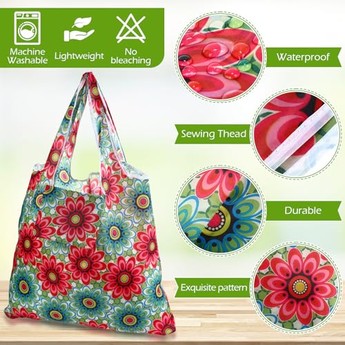 Weewooday 18 Pcs Grocery Bags Foldable Reusable Shopping Bags Washable Nylon Bag for Farmers Market Groceries - style: Lovely Style