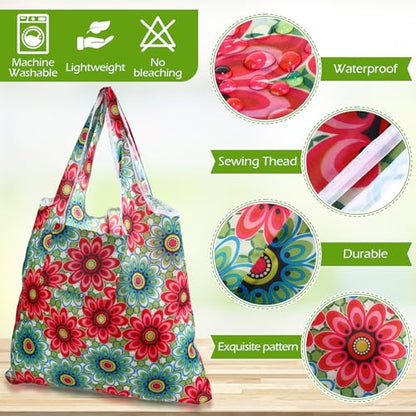 Weewooday 18 Pcs Grocery Bags Foldable Reusable Shopping Bags Washable Nylon Bag for Farmers Market Groceries - style: Lovely Style