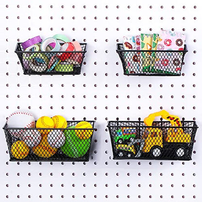 Sieral 4 Pcs Metal Pegboard Baskets Wire Organizer, Small, Medium, Black - color: Black, size: Small, Medium