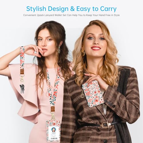 2-in-1 ID Badge Holder & Lanyard Wallet，Cute Zippered Pouch Black Marble - color: Black Marble