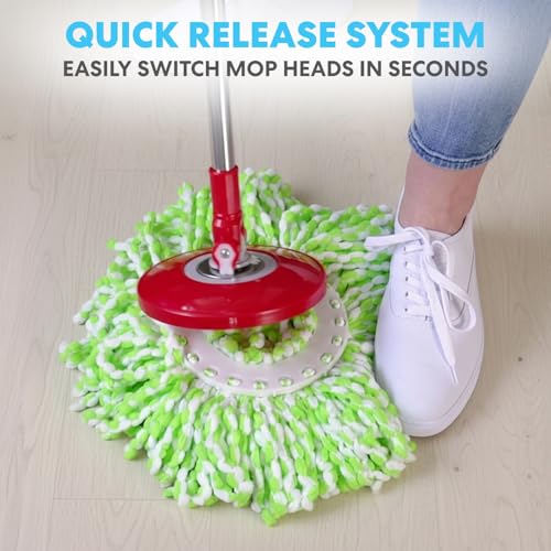 Simpli-Magic 79349 Spin Mop Cleaning System with 3 Microfiber Mop Heads, Red/Black - color: Red