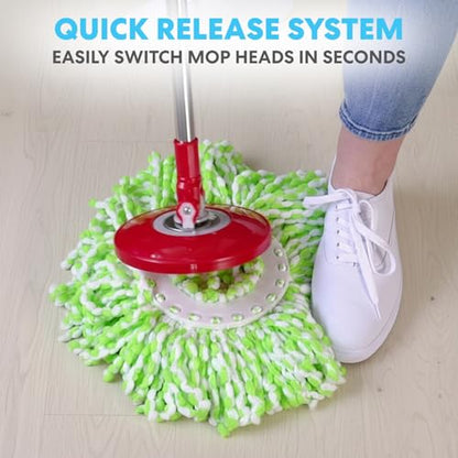 Simpli-Magic 79349 Spin Mop Cleaning System with 3 Microfiber Mop Heads, Red/Black - color: Red