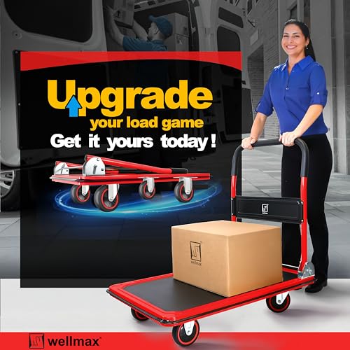 Wellmax Push Cart Dolly, Foldable Moving Platform Flat Cart, 660 lb, Red - color: Red, size: 660 Lbs