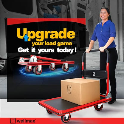 Wellmax Push Cart Dolly, Foldable Moving Platform Flat Cart, 660 lb, Red - color: Red, size: 660 Lbs