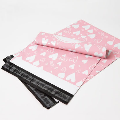 50x Poly Mailers 10x13 Inch Mailing Bags Colorful Thank You Designs with Self Seal Tear & Waterproof Shipping Envelopes for Packaging, Small Business & E-Commerce (Peach Heart Thank You) - color: Peach Heart Thank You