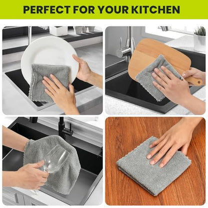 12 Pack Cleaning Cloth,Ultra Soft Absorbent Quick Drying Microfiber Cleaning Rags,No Scratches,Reusable,Washable,Lint Free Cleaning Towels for Kitchen,Window,Glass,car,11.8"×11.8"(Dark Grey) - color: Dark Grey